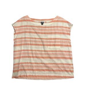 Patagonia Striped Orange White Boxy Lightweight Cotton Hemp Top large